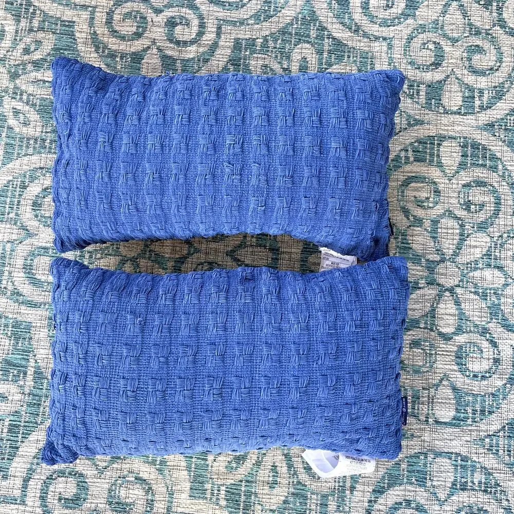 Scott‎ Living Set of 2 Lumbar Throw Pillows Blue Textured Woven Cover 20